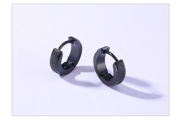 Sandblasting Solid Stainless Steel Circle Small Hoop Earrings for Unisex - SolaceConnect.com