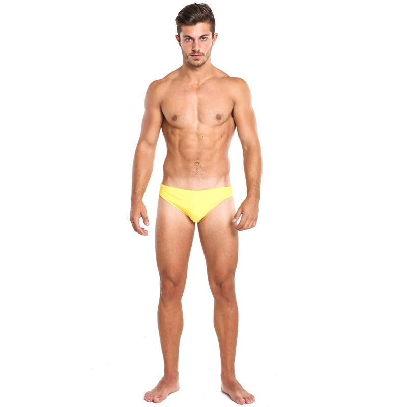 Sexy Men's Solid Yellow Low Rise Swimwear Briefs with Penis Pouch  -  GeraldBlack.com