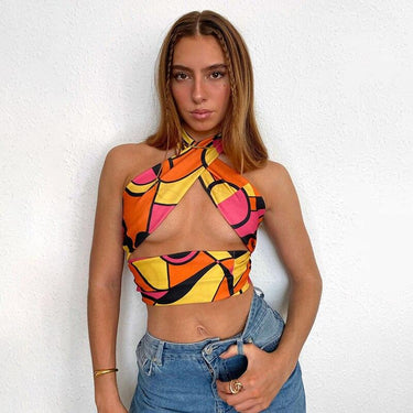 Sexy Women's Hollow Out Backless Criss Cross Cropped Halter Top Beachwear - SolaceConnect.com
