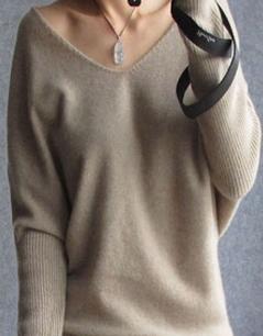 Sexy Women's Spring Autumn Cashmere Wool V-Neck Batwing Loose Sweater - SolaceConnect.com