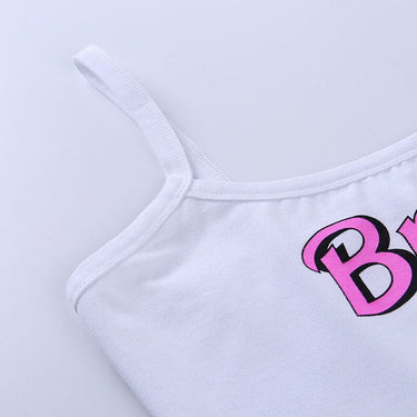 Sexy Women's White Letter Printed Spaghetti Strap Slim Crop Top Camisoles - SolaceConnect.com