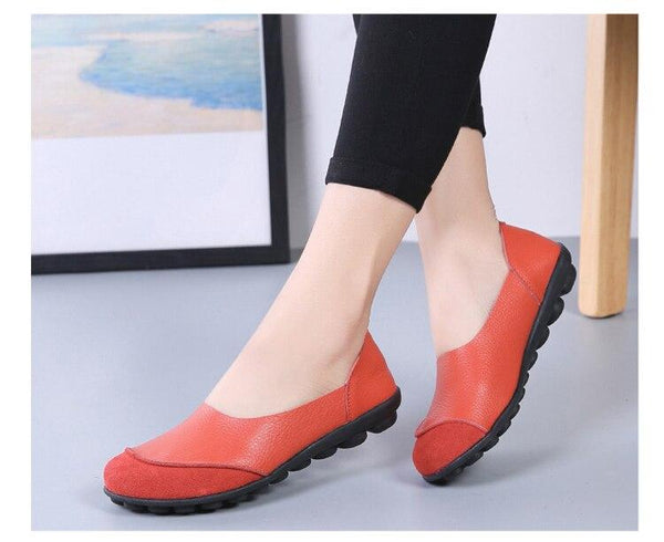 Spring Autumn Women's Solid Genuine Leather Walking Slip-on Flats Loafers - SolaceConnect.com