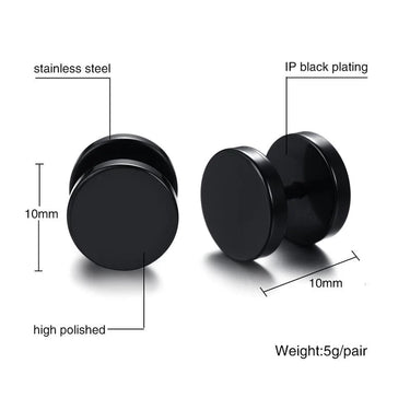 Stainless Steel Black Stud Unisex Earrings for Ear Plugs Tunnel 6 8 10mm - SolaceConnect.com