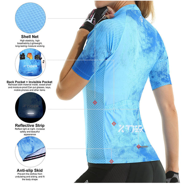 Summer Short-Sleeve Full Zipper Skinsuit Cycling Jersey Sets for Women  -  GeraldBlack.com