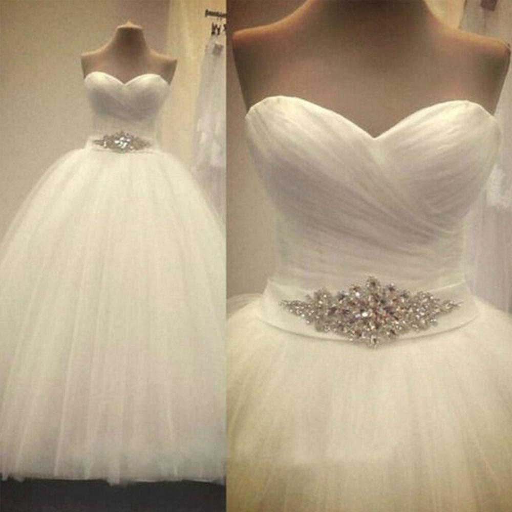Sweetheart Sleeveless White Ivory Tulle Crystal Bridal Wedding Dresses  -  GeraldBlack.com