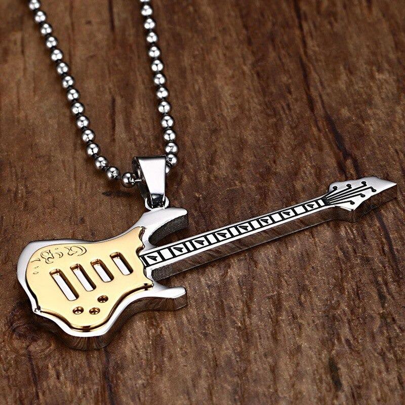 Trendy Stainless Steel Rock Guitar Pendant Punk Music Link Chain Necklace  -  GeraldBlack.com