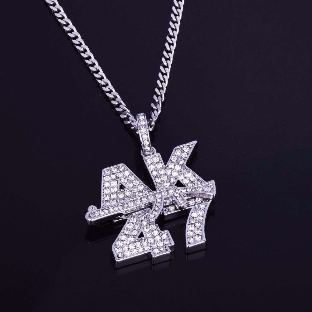 Unisex Bling Jewellery AK-47 Letters Rhinestone Hip Hop Necklace Pendants  -  GeraldBlack.com