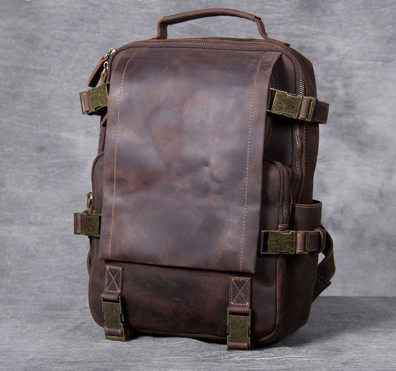 Unisex Vintage Handmade Crazy Horse Genuine Leather Laptop Backpack  -  GeraldBlack.com