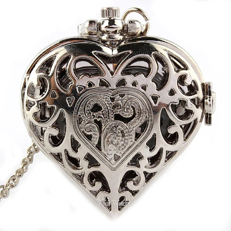 Unisex Vintage Hollow Necklace Chain Heart-shaped Quartz Pocket Watch  -  GeraldBlack.com