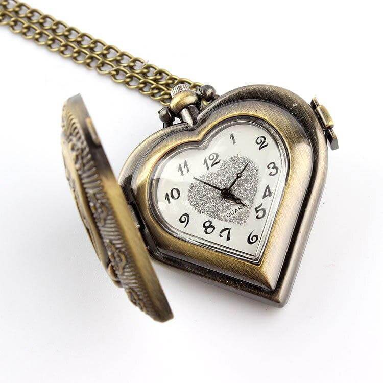 Unisex Vintage Hollow Necklace Chain Heart-shaped Quartz Pocket Watch  -  GeraldBlack.com