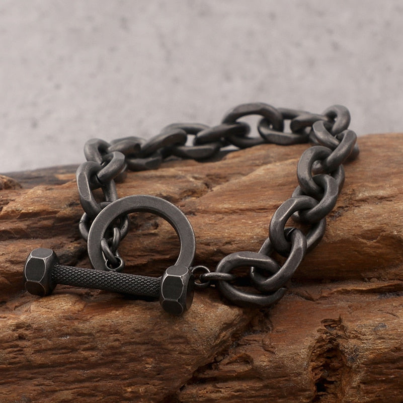 Vintage Black Stainless Steel Men's Link Chain Barbell Shape Friendship Boys Bracelets Bangles  -  GeraldBlack.com