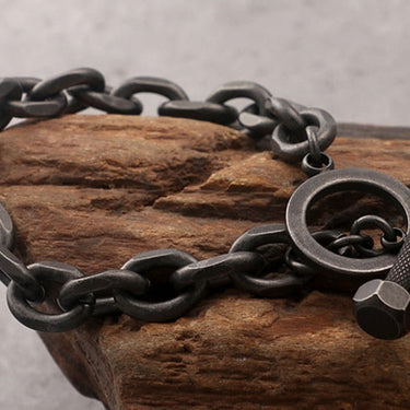 Vintage Black Stainless Steel Men's Link Chain Barbell Shape Friendship Boys Bracelets Bangles  -  GeraldBlack.com