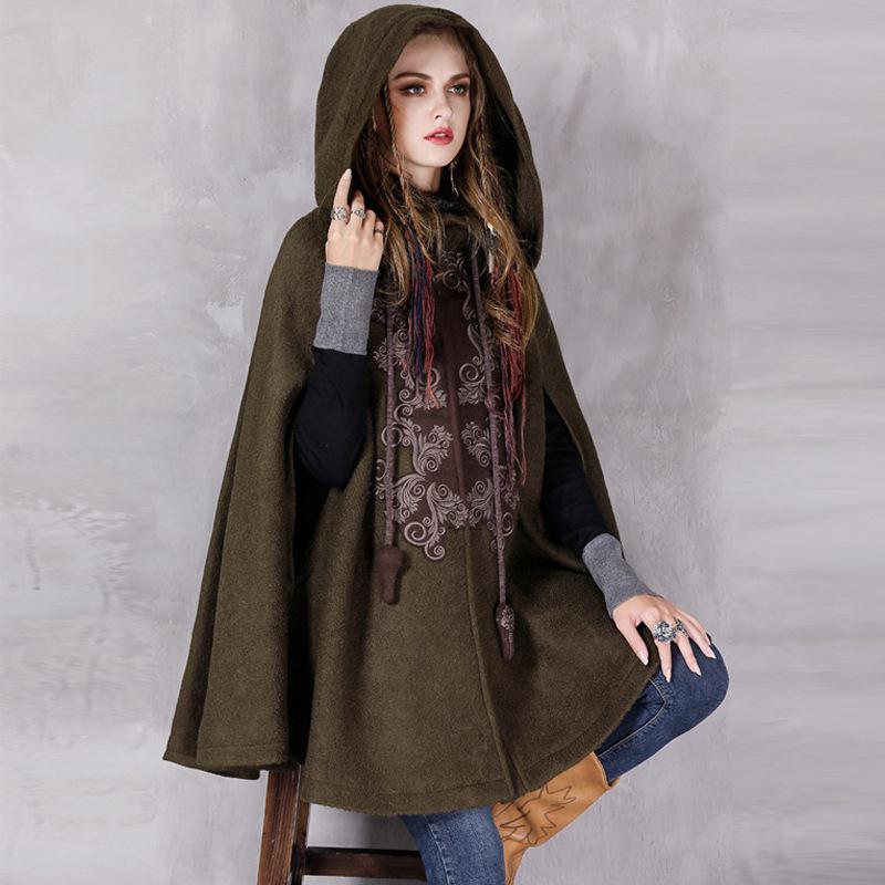 Vintage Spring Woolen Sleeveless Hooded Cloak Loose Tops Coat  -  GeraldBlack.com