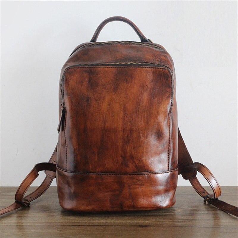 Vintage Style Women's Coffee Solid Genuine Leather Zipper Travel Backpack  -  GeraldBlack.com