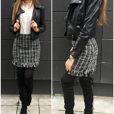 Winter Autumn Woollen Plaid Straight Mini Skirt in Vintage Style for Women - SolaceConnect.com