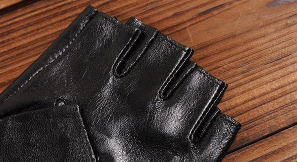 Winter Genuine Leather Gloves Women Fashion Black Stone Driving Fingerless Gloves Ladies Goatskin  -  GeraldBlack.com
