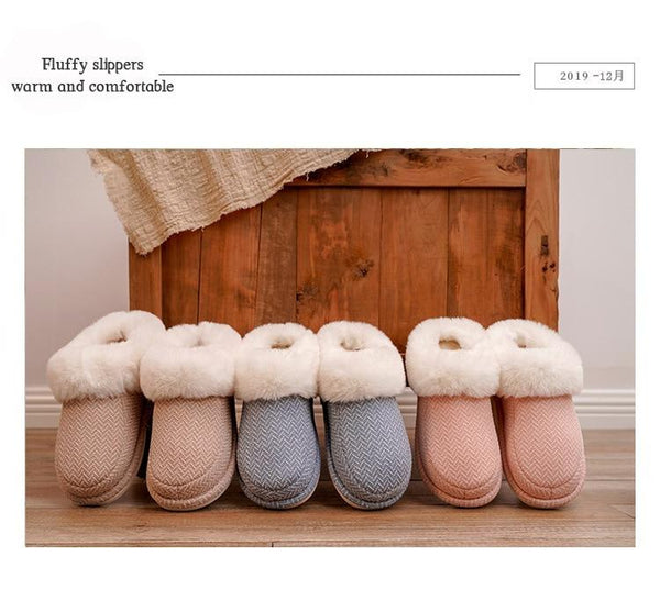 Winter Cotton Slippers Women Fur Shoes Non-Slip And Warm Home Comfort Wear-Resistant Cotton Home - SolaceConnect.com
