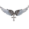 Women's Antique Silver Crystal Angel Wing Cross Choker Necklace Jewelry - SolaceConnect.com