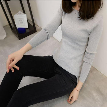 Women's Autumn Winter Black Knit High Elastic Jumper Pullover Sweaters - SolaceConnect.com