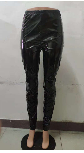 Women's Elastic and Stretchable Skinny Push Up Leather Black Jeggings - SolaceConnect.com
