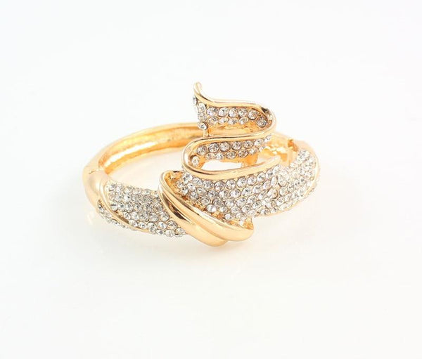 Women's Fashion Gold Alloy Rhinestone Necklace Bracelet Ring Earrings Sets - SolaceConnect.com