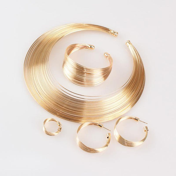 Women's Fashion Metal Wire Torques Choker Necklaces Bangle Earrings Ring  -  GeraldBlack.com
