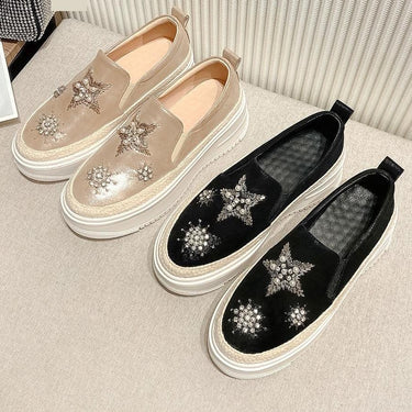 Women's Full Grain Leather Snowflake Slip-on Round Toe Flats Loafers Shoes - SolaceConnect.com