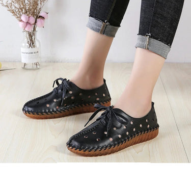 Women's Genuine Leather Moccasins Comfortable Lace-up Handmade Summer Flats Ballet Shoes  -  GeraldBlack.com