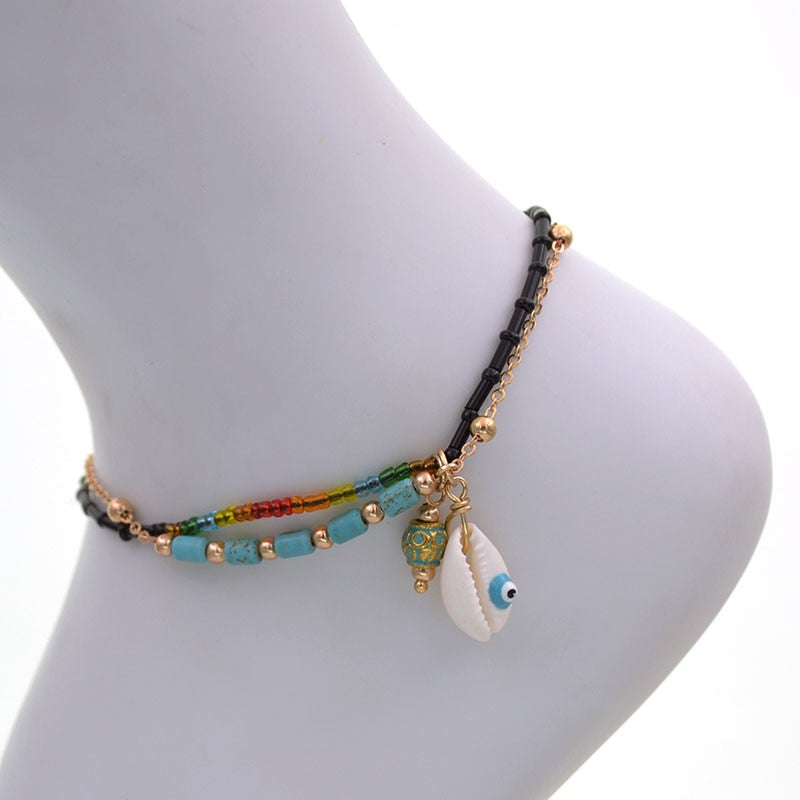 Women's Handmade Bohemia Beach Party Shell String Beads Stone Anklets  -  GeraldBlack.com