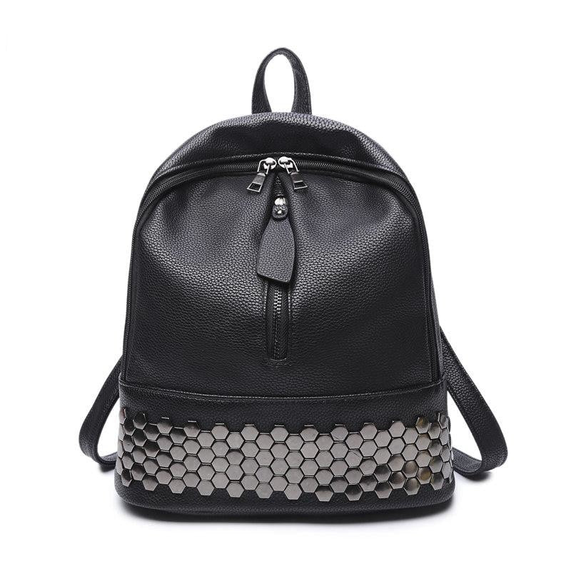 black rivet leather backpack Women's High Quality Preppy Style Synthetic Leather Black Rivet Backpa – GeraldBlack.com