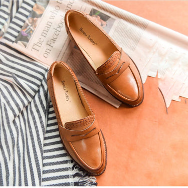Women's Plus Size Sheepskin Leather Slip-on Pointed Toe Flats Penny Loafers - SolaceConnect.com
