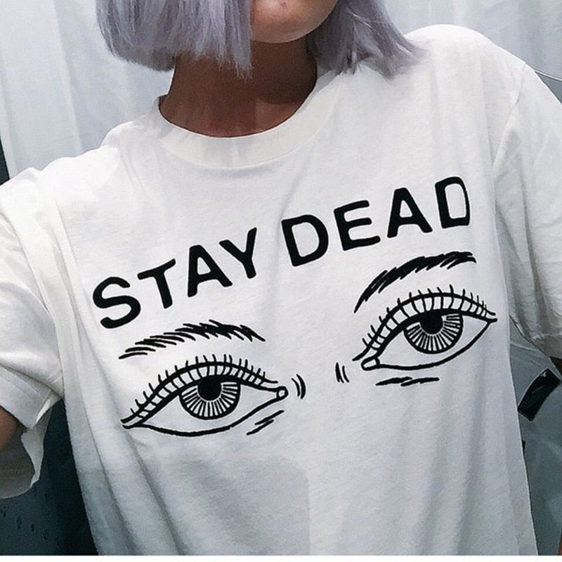 Women's Summer Fashion Stay Dead Letter Printed Round Neck T-shirt  -  GeraldBlack.com