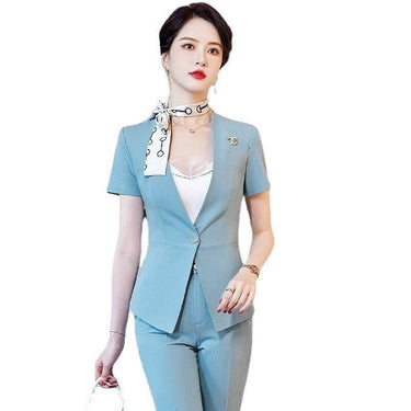 Women's Summer Short Sleeve Business Single Breasted Suits 2 Piece Set  -  GeraldBlack.com