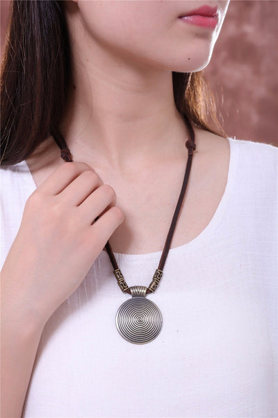 Women's Vintage Jewelry Long Genuine Leather Statement Choker Necklace - SolaceConnect.com