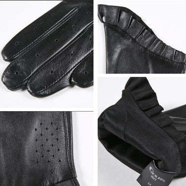 Women's Winter Brown Genuine Goatskin Gloves Thin Lining Warm Soft Driving Fashion Laciness GSL021  -  GeraldBlack.com