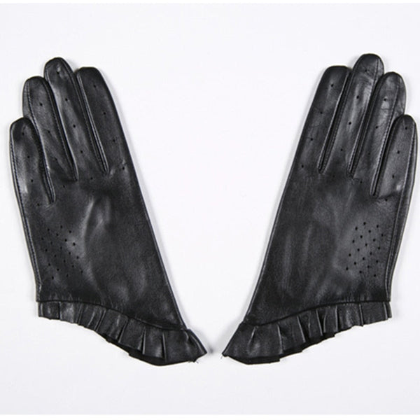 Women's Winter Brown Genuine Goatskin Gloves Thin Lining Warm Soft Driving Fashion Laciness GSL021  -  GeraldBlack.com