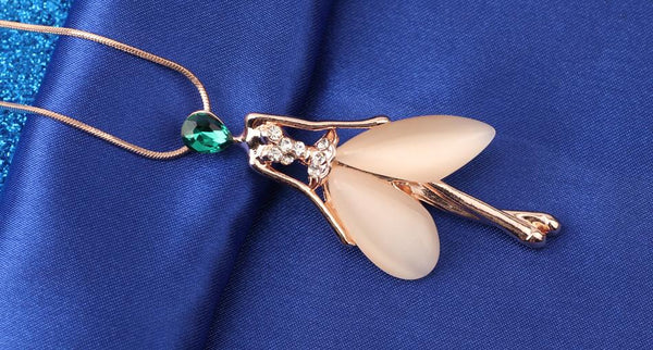 Zinc Alloy Angel Fairy Opal Pendant Cat Eye Crystal Chain for Women - SolaceConnect.com