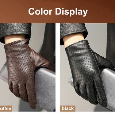 100% Geniune Sheepskin Leather Unisex Driving Thin Breathable Touch Screen Mittens Gloves  -  GeraldBlack.com