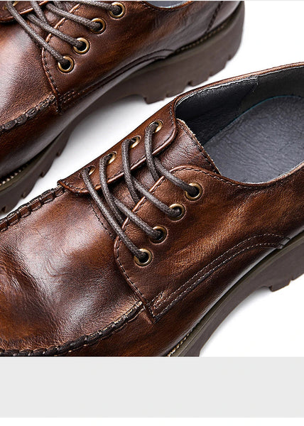 100% Genuine Leather Men's Round Toe Retro Thick-sole Heighten Casual Shoes  -  GeraldBlack.com