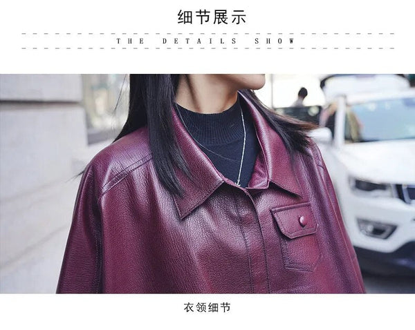100% Genuine Leather Women's Top Layer Sheepskin Coat Printed Bubble Loose Top Street Jacket  -  GeraldBlack.com