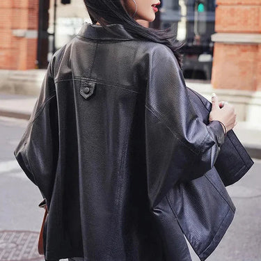 100% Genuine Leather Women's Top Layer Sheepskin Coat Printed Bubble Loose Top Street Jacket  -  GeraldBlack.com