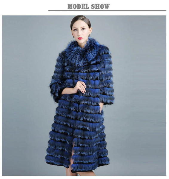 100% Real Silver Fox Fur 100cm Long Style Winter Genuine Fox Fur Coats For Women  -  GeraldBlack.com