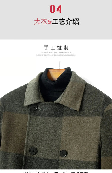 100% Wool Men's Fashion Plaid Double Breasted Short Double Faced Winter Coat  -  GeraldBlack.com
