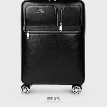 16" 20" Inch Real Leather Black Vintage Cabin Suitcase Retro Hand Luggage Trolly Bag On Wheels  -  GeraldBlack.com