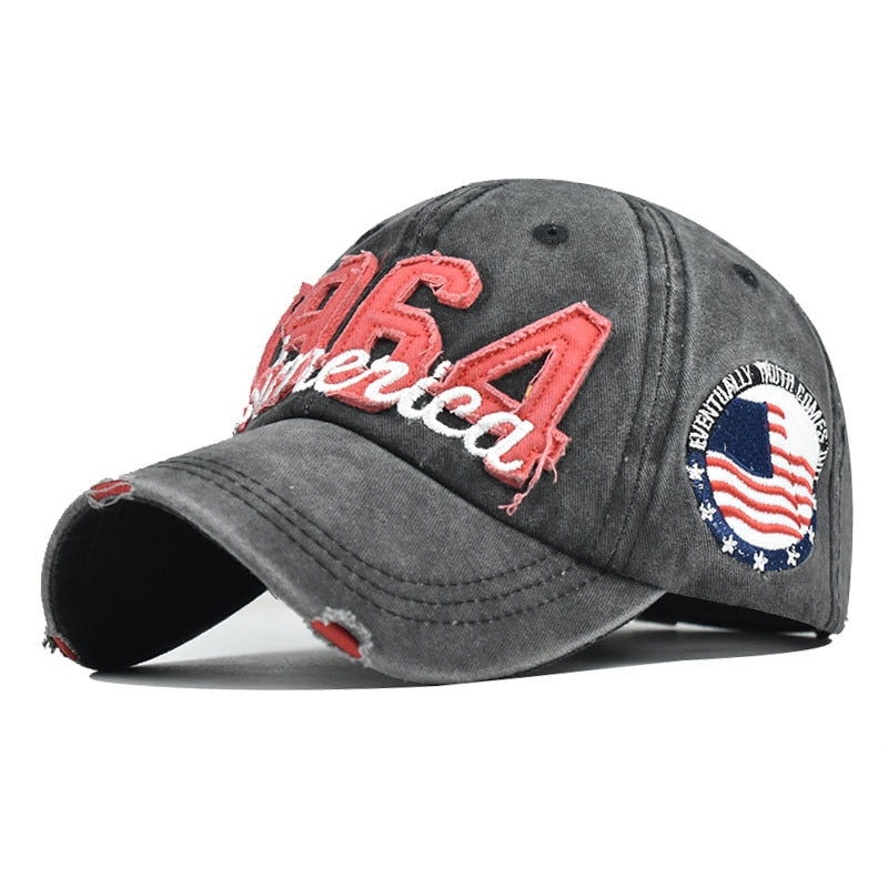 1964 America Embroidery Label Distressed Patch Baseball Denim Style Strapback Trucker Outdoor Sport Peaked Caps  -  GeraldBlack.com