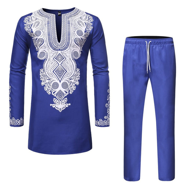 2 Pieces Man Shirt Trousers African Style 3D Print Ethnic Clothing Set Suits Full Sleeve Tops Outfits  -  GeraldBlack.com