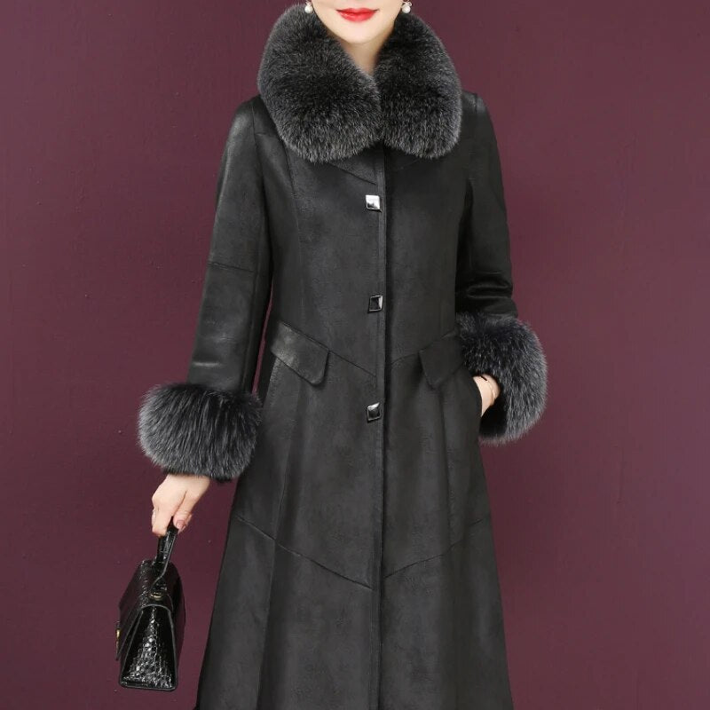 21 Fashion Jacket Women Winter Fox Fur Collar Elegant Outwear Fur All-in-one winter Coat  -  GeraldBlack.com