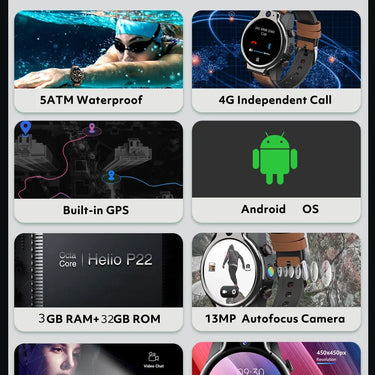 4G LTE S10 1600mAh 5ATM Waterproof Swimming Diving Android  SIM 13MP Camera GPS Smartwatch  -  GeraldBlack.com