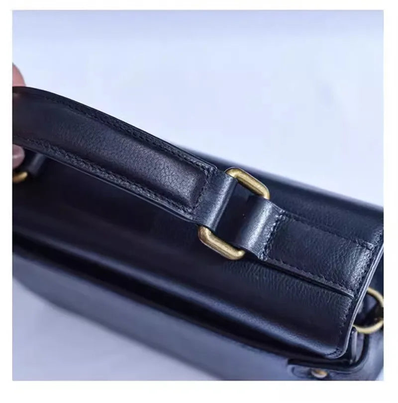 Luxury Genuine Leather Women's Black Crossbody Handbag