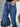 Women's Street Fashion Blue Stretch Denim Multi-Button Cuffed Slim-Fit Jeans Pants